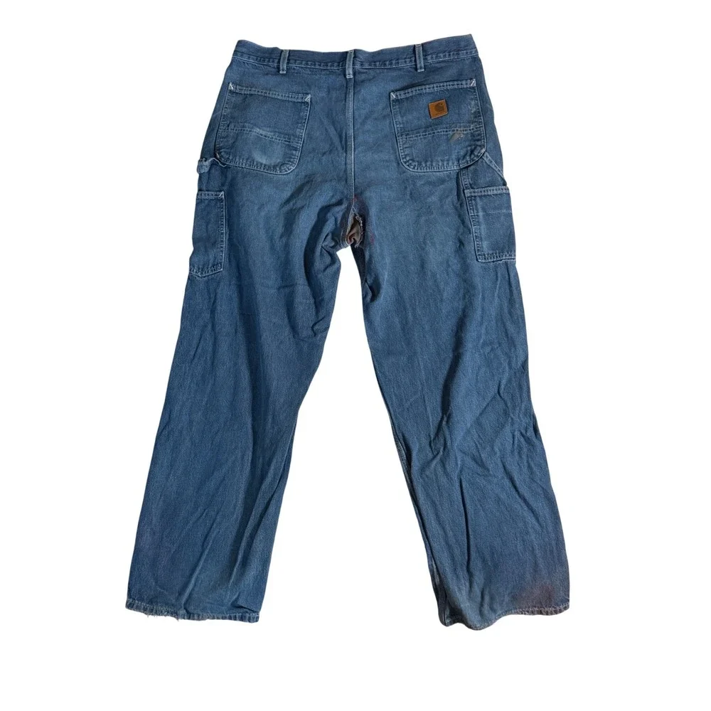 Carhartt B13 DST Mens 40x32 Blue Denim Carpenter Work Pants Distressed Dungaree